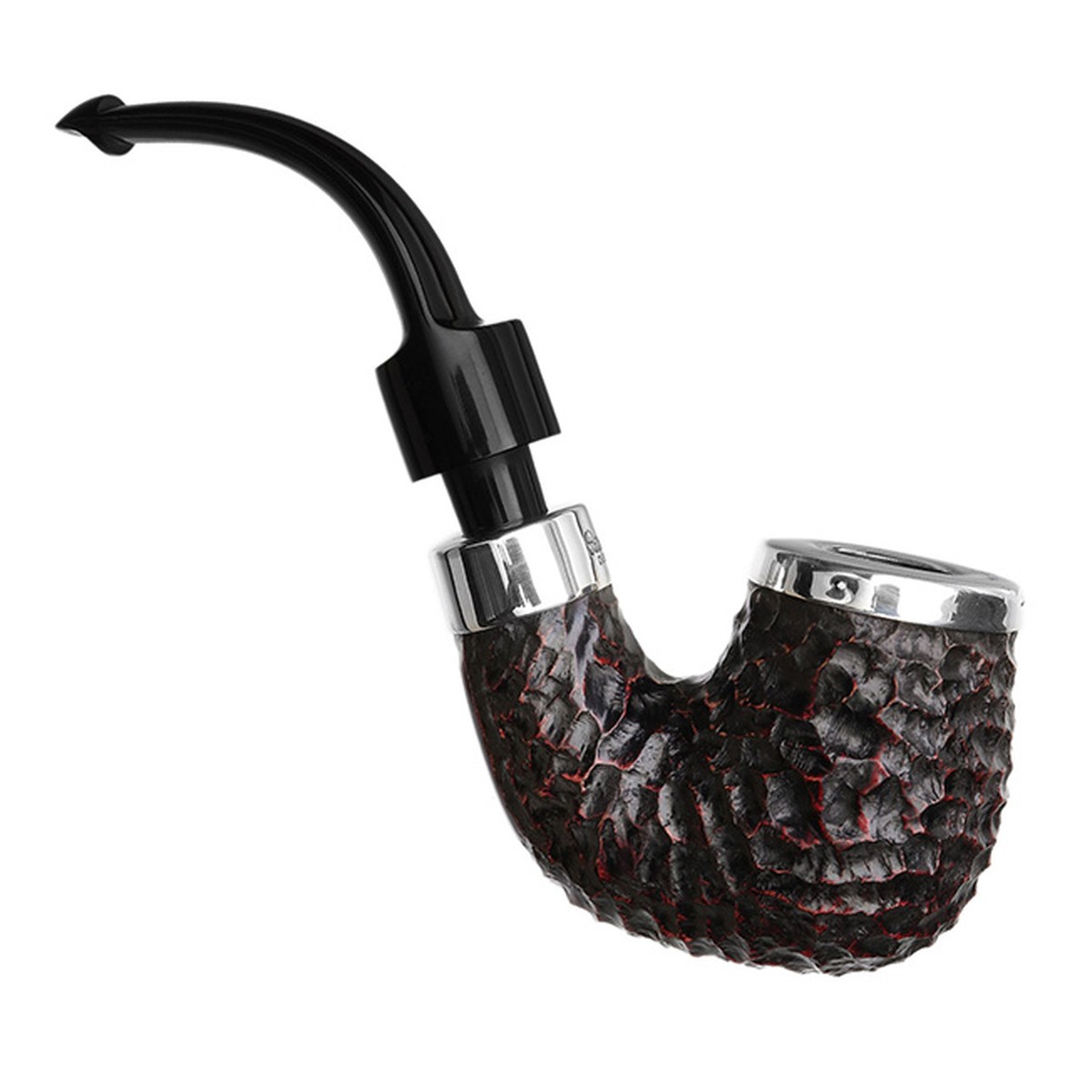 Peterson Pipes House Pipe Rusticated Silver Cap Bent P-Lip - Image 2