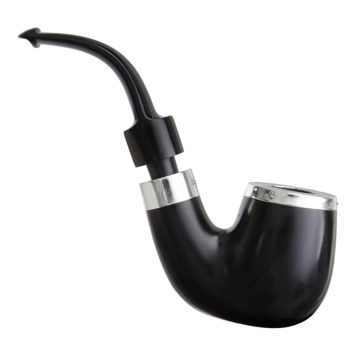 Peterson Pipes House Pipe Ebony Silver Cap Bent P-Lip - 图片 2